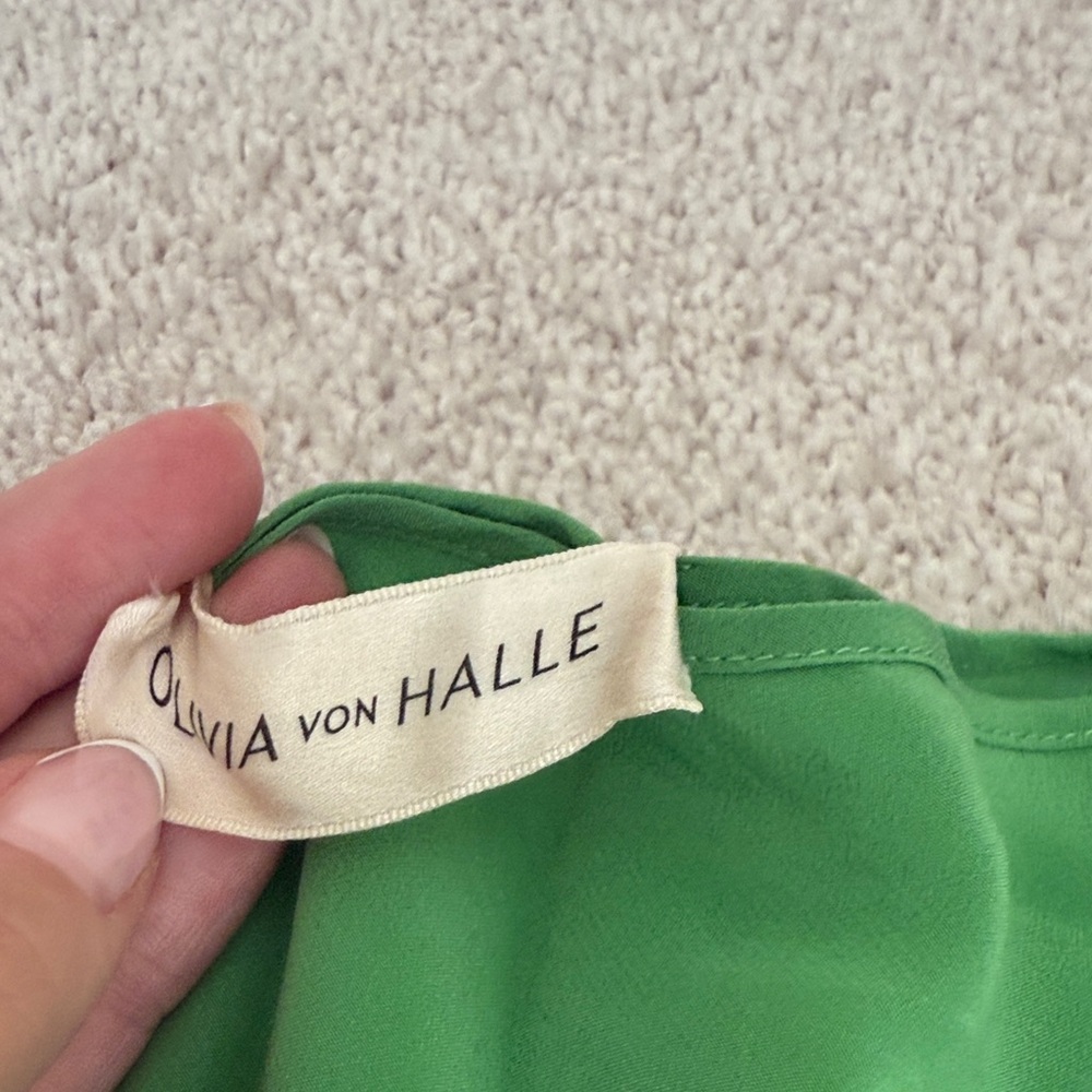 Olivia von Halle Green PJ Set shorts and top silk - Picture 3 of 3